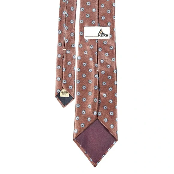 Vintage 70s Ketch Tie Brown Blue Medallion Geometric Made In USA Polyester 80s - Picture 2 of 7